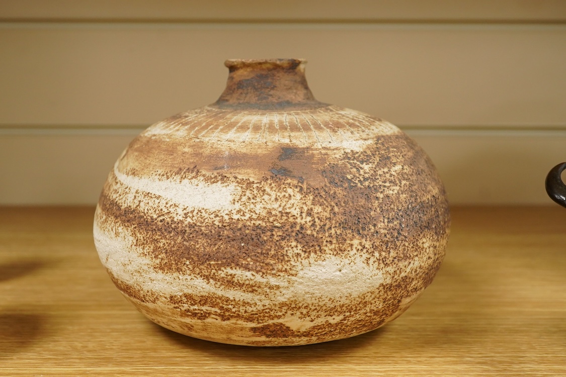 A studio pottery squat vase, with signature to base-14cm high